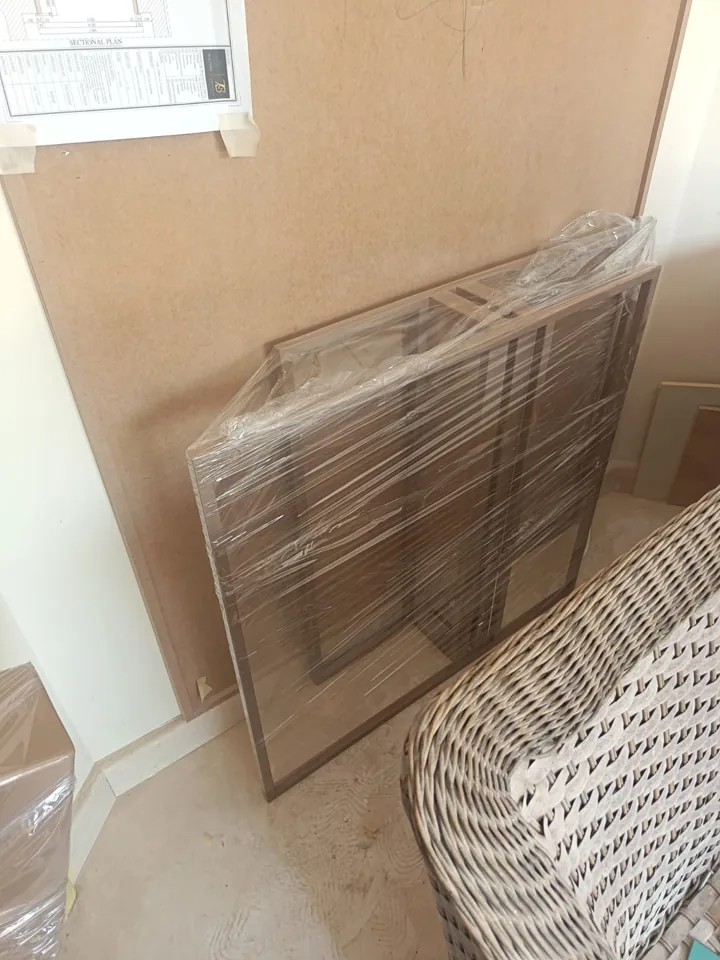 Fabricated frame awaiting installation — Marhaba Aluminium & Metal Works