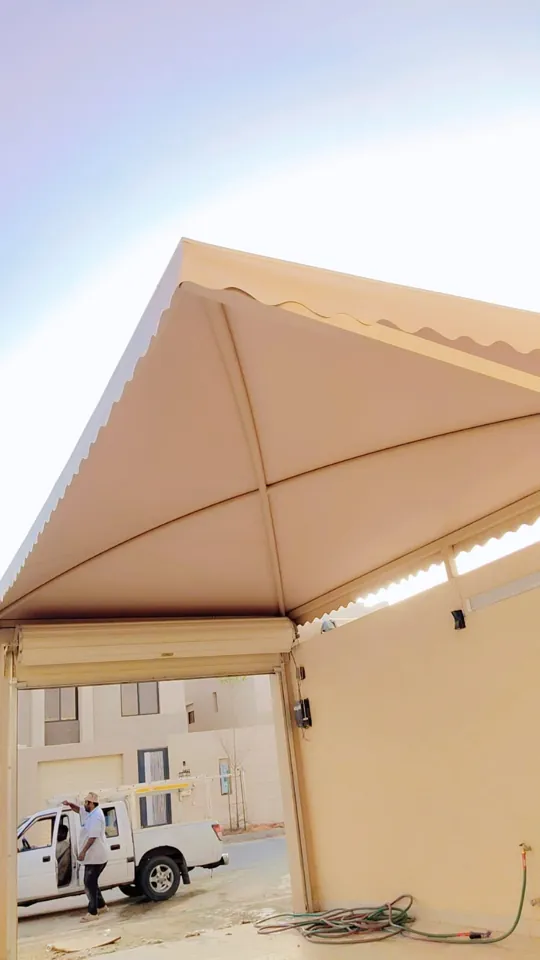 Courtyard shade installation — Marhaba Aluminium & Metal Works